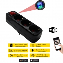 Siyah Kablosuz 3�l� Priz WiFi Gizli Kamera